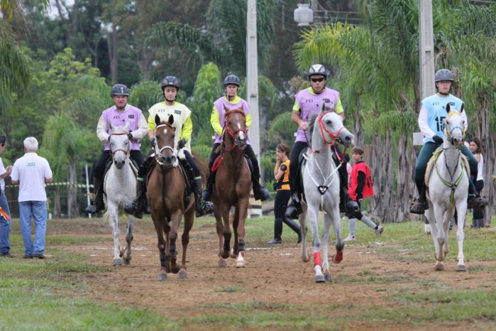 De gauche à droite, Christian Depuille (organisateur de la course de Compiegne), Renata Salvador (qui prête une cheval à Evelyne), Evelyne, Renato (le père de Renata), Gabriel (un frère au mari de Renata)